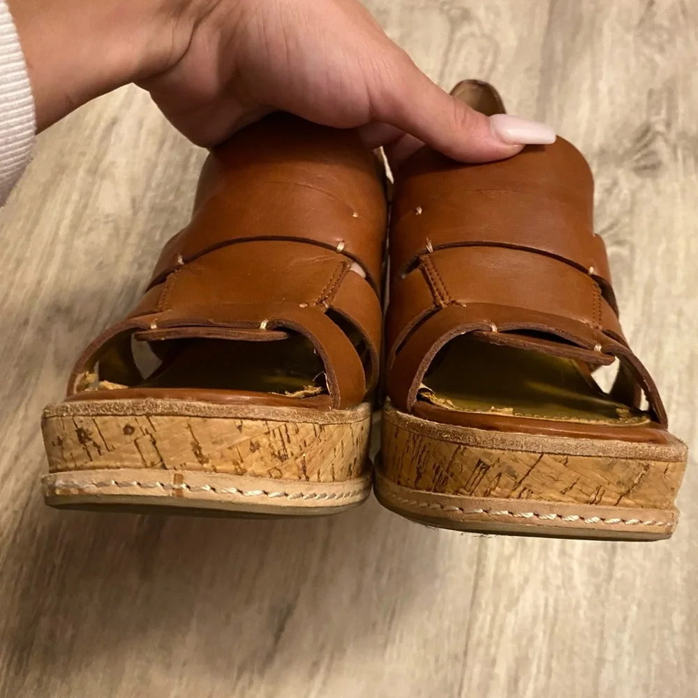 G HBass & Co Wedges Taylor Camel Brown Leather Strappy Platform Cork Heel sz 8M - Picture 7 of 16